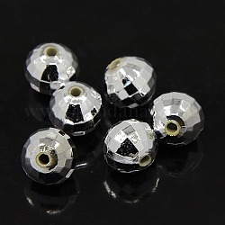 Faceted Round Plated Acrylic Beads, Silver Plated, 18mm, Hole: 2.2mm, about 130pcs/pound