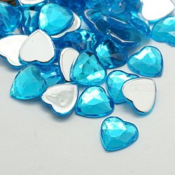 Cabuchones de diamante de imitación de acrílico de Taiwan imitación, la espalda plana y facetas, corazón, cielo azul profundo, 18x18x4mm