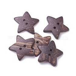 Boutons de noix de coco avec 2-trou, étoiles du nord, brun coco, 30~34x30~34x3~5.5mm, Trou: 2mm