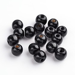 Natural Wood Beads, Dyed, Round, Black, about 12mm in diameter, 10.5mm thick, hole: 3mm