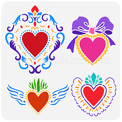 FINGERINSPIRE Regal Hearts Stencil 11.8x11.8 inch Love Heart Drawing Painting Stencil Plastic Bows Diamonds Wings Grass Pattern Stencil Large Reusable Template for Painting Valentine's Day Home Decor