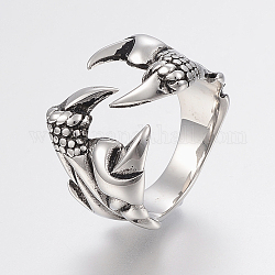 316 anillos quirúrgicos de acero inoxidable para los dedos, anillos de banda ancha, garra, plata antigua, 17~21mm