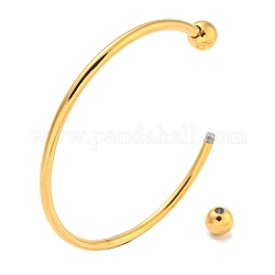 Ionenplattierung (IP) 304 Armreifen aus Edelstahl für Damen, Ende der runden Perlen, langlebig plattiert, echtes 18k vergoldet, 1/8~1/4 Zoll (0.8 cm), Innendurchmesser: 2-1/2 Zoll (6.2 cm)