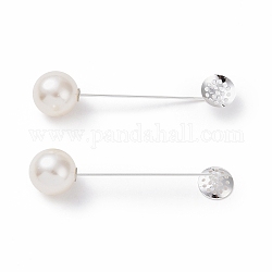 Supports de base de l'épinglette en laiton, avec plateau tamis et perles imitation perles en plastique, couleur d'argent, 69mm, Plateau: 12 mm
