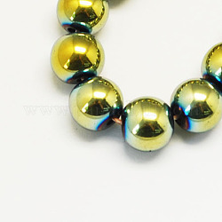 Chapelets de perles en hématite synthétique sans magnétiques, Grade a, ronde, vert plaqué, 12mm, Trou: 1.5mm, Environ 33~35 pcs/chapelet