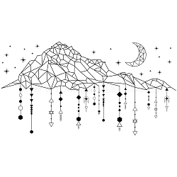 塩ビウォールステッカー  壁飾り用  山と月と星の模様  ブラック  270x980mm