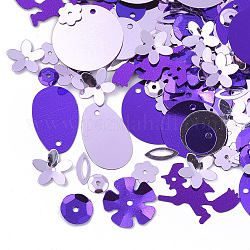 Ornament Zubehör, PVC-Kunststoff paillette / Pailletten Perlen, Mischformen, blau violett, 5.5~19.5x1.5~21x0.3~0.8 mm, Bohrung: 0.9~1.4 mm