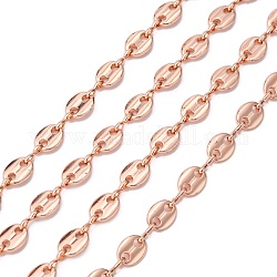 Brass Coffee Bean Chains, Unwelded, Lead Free & Nickel Free & Cadmium Free, Real Rose Gold Plated, 8x6x1mm, Ring: 1x3mm