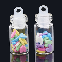 Ручной полимерной глины ногтей декоративные аксессуары, с стеклянной бутылкой для желаний и пластиковой пробкой для ccb, сердце, красочный, 4~5x4~5x0.5~1 мм, Бутылка: 27.5x11 мм, отверстие : 3 мм.