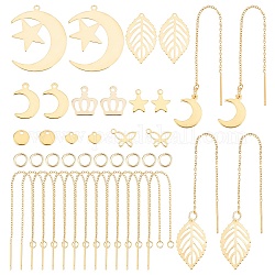 Kit de fabricación de aretes dicosméticos para diy, Incluye 304 hilo de oreja de acero inoxidable, colgantes y anillos de salto, dorado, colgantes: 16 unids / caja