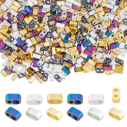 SUPERFINDINGS 180Pcs/3 Strands 3 Colors Electroplated Synthetic Hematite Beads Tila Beads Rectangle Colorful Spacer Beads with 2 Holes Necklace Earring Bracelet Charms for Jewelry Making