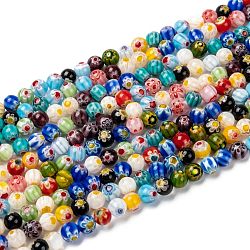 Main ronde perles de verre de millefiori brins, couleur mixte, 6mm, Trou: 0.5mm, Environ 65 pcs/chapelet, 14.1 pouce