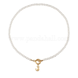304 Stainless Steel Pendant Necklaces, with Acrylic Imitation Pearl Round Beads and Rhinestone, Cat Shape, White, Golden, 17.83 inch(45.3cm)