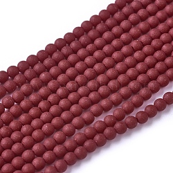 Frosted Opaque Glass Bead Strands, Round, Dark Red, 2.5~3mm, Hole: 0.7mm, about 150pcs/strand, 15.35 inch(39cm)