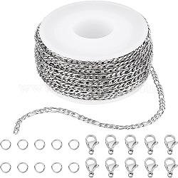 SUNNYCLUE DIY 10M 32.8 Feet 3MM Silver Chain Roll Figaro Chains Silver Plated Necklace Stainless Steel Cable Long Craft Link Chain Bulk for Jewellery Making Kits Necklaces Bracelets Crafting Supplies