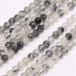 Chapelets de perles en quartz rutile noir naturel, Grade a, facette, ronde, 4mm, Trou: 0.5mm, Environ 98 pcs/chapelet, 15.3 pouce (39 cm)