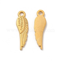 Vacuum Plating 201 Stainless Steel Pendants, Wing Charms, Real 18K Gold Plated, 26x7x2mm, Hole: 2.5mm