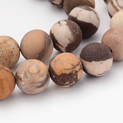 Dépoli rondes zébrées naturelle perles de jaspe, 10mm, Trou: 1mm, Environ 37 pcs/chapelet, 14.9 pouce