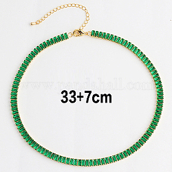 Klassische Tennis-Halskette mit Zirkonia, Halskette mit rechteckigen Gliedern aus goldenem Messing, grün, 12.99 Zoll (33 cm)