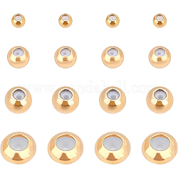 BENECREAT Brass Beads, with Rubber Inside, Slider Beads, Stopper Beads, Nickel Free, Round, Real 18K Gold Plated, 3~8x2.5~4mm, Hole: 1.5~4mm, Rubber Hole: 0.5~1.8mm, 40pcs/box