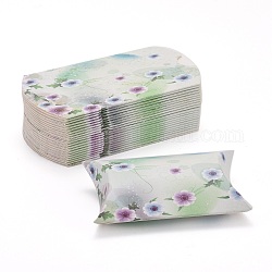 Coffrets cadeaux oreillers en papier, boîtes d'emballage, boîte de bonbons sucrés, motif de fleur, blanc, 9.9x5.5x0.1 cm, produit fini: 8x5.5x2cm