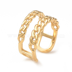 Chapado de iones (ip) 304 anillo de manguito abierto con forma de cadenas de bordillo de acero inoxidable, anillo hueco para mujer, real 14k chapado en oro, diámetro interior: 18 mm