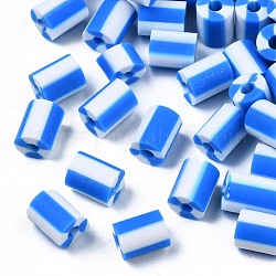 Abalorios de arcilla polimérica hechos a mano, 3 tono, columna, azul dodger, 5x2.5~6.5mm, agujero: 1.8 mm