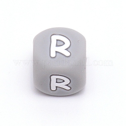 Perles alphabet en silicone pour la fabrication de bracelets ou de colliers, style de lettre, cube gris, letter.r, 12x12x12mm, Trou: 3mm