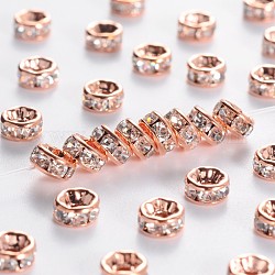 Perles séparateurs en laiton avec strass, grade AAA, bride droite, sans nickel, couleur métal or rose , rondelle, cristal, 5x2.5mm