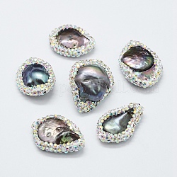 Perle di perle d'acqua dolce coltivate di perle barocche naturali, con rhinestone polimero argilla, pepite, 22~25x17~20x5~13mm, Foro: 0.5 mm