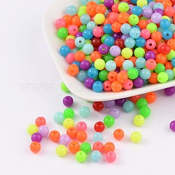 Perlas de acrílico fluorescentes, redondo, color mezclado, 6mm, agujero: 1.5 mm, aproximamente 3850 unidades / 500 g