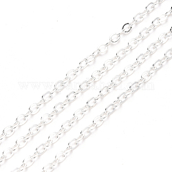 Латунные кабельные цепи, пайки, с катушкой, Плоско-овальные, серебряные, 3.2x2.5x0.4 мм, подходит для прыжковых колец 0.8x5 мм, около 32.8 фута (10 м) / рулон