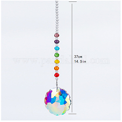 Chakra Theme K9 Crystal Glass Big Pendant Decorations, Hanging Sun Catchers, Flower, Colorful, 37cm