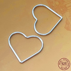 Placage en rack 925 anneaux de liaison en argent sterling, connecteur cardiaque, couleur d'argent, 15.1x17.5x0.9mm