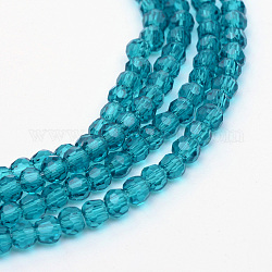 Chapelets de perles en verre transparent, facette (32 facette) ronde, turquoise foncé, 6mm, Trou: 1mm, Environ 100 pcs/chapelet, 24 pouce