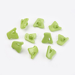 Boutons en acrylique, 1-trou, teinte, lettre a, jaune vert, 14x13x2mm, Trou: 3mm