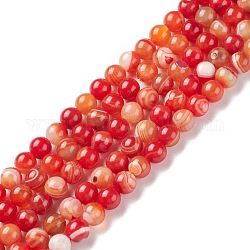 Chapelets de perles en agate rayée naturelle/agate à bandes, ronde, Grade a, teints et chauffée, orange foncé, 10mm, Trou: 1mm, Environ 37~38 pcs/chapelet, 14.5 pouce