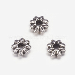Tibetan Style Alloy Flower Spacer Beads, Cadmium Free & Nickel Free & Lead Free, Antique Silver, 5.5x2mm, Hole: 1.8mm, about 6300pcs/1000g