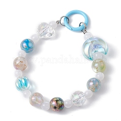 Resin Pendant Decorations, with Acrylic Beads and Alloy Spring Gate Rings, Round & Heart, Light Sky Blue, 265mm
