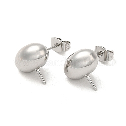 Ovale Ohrstecker aus Messing, mit 925 Sterling Silber Pins, für die Hälfte gebohrt Perlen, Echt platiniert, 12.5x12 mm, Stift: 12x0.8 mm und 1 mm (für halbgebohrte Perlen)