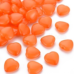 Perles en acrylique transparente, teinte, cœur, orange foncé, 13.5x14x6mm, Trou: 1.5mm, environ 775 pcs/500 g
