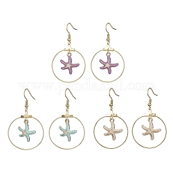 Alloy Dangle Earrings, Starfish, Mixed Color, 45.5mm, 3 pair/set
