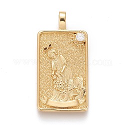 Brass Micro Pave Clear Cubic Zirconia Pendants, Real 18K Gold Plated, Tarot Card Charms, Strength, Strength VIII, 30x15x4mm, Hole: 3~4mm