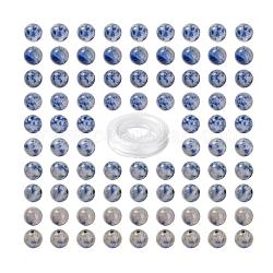 100pcs 8mm perles rondes en jaspe bleu naturel, avec fil de cristal élastique 10m, pour les kits de fabrication de bracelets extensibles bricolage, 8mm, Trou: 1mm
