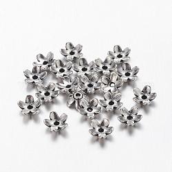 Tibetan Style  Zinc Alloy Bead Caps, Lead Free,Cadmium Free and Nickel Free, Flower, Antique Silver Color, 6.5x3mm, Hole: 1mm