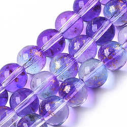 Transparent Spray Painted Glass Bead Strands, with Golden Foil, Round, Blue Violet, 10~11mm, Hole: 1.4~1.6mm, about 39~42pcs/Strand, 14.84 inch~15.27 inch(37.7~38.8cm)
