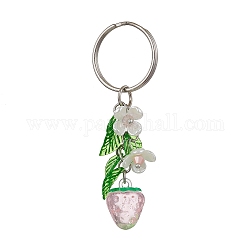 Porte-clés pendentif en acrylique fruits et feuilles, avec porte-clés en fer, fraise, 7.25 cm