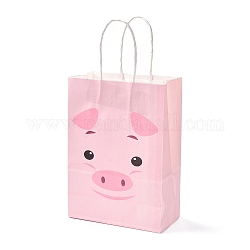 Sacchetti di carta rettangolari, con manico, per sacchetti regalo e shopping bag, modello di maiale, 14.9x8.1x21cm