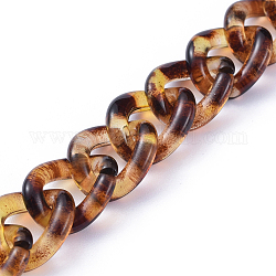 Cadenas de bordillo de acrílico transparente hechas a mano, cadena torcida, oval, diseño de estampado de leopardo, para la fabricación de la joya, vara de oro, link: 16x13x3.5 mm, 39.37 pulgada (1 m) / hebra
