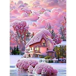 Diamant-Malerei-Set „Fancy House“ zum Selbermachen, einschließlich Tasche aus Harz-Strassen, Diamant klebriger Stift, Tablettplatte und Leimton, rosa, 400x300 mm